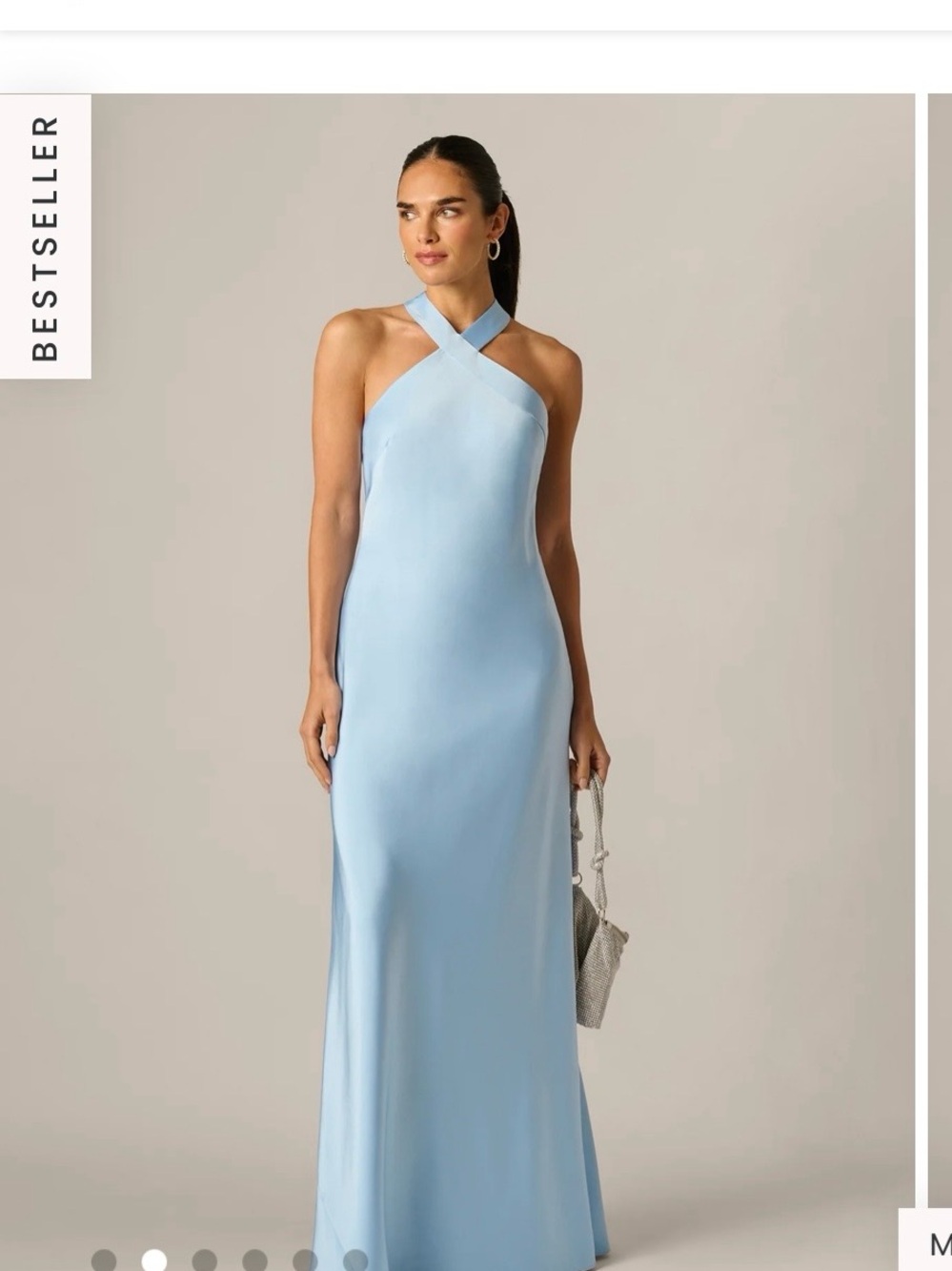 Adrianna Papell Pale Blue Halter Cross-Neck Maxi Gown